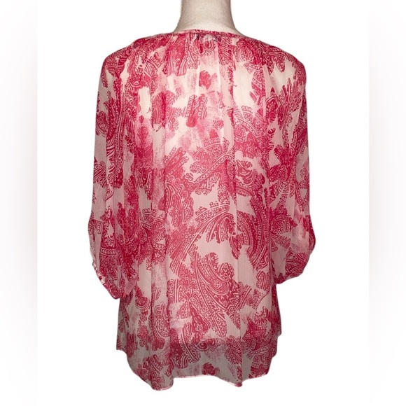 Banana Republic Bohemian Blouse Fuchsia Pink Floral white Size Medium - Picture 2 of 7